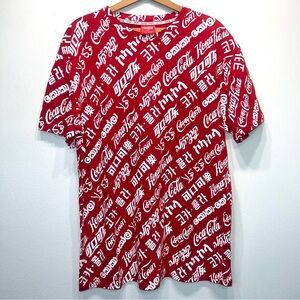 Coca Cola Shirt Mens Size Large Red All Over Print Language Logo